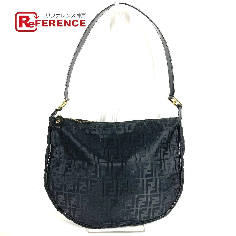Fendi Zucca Shoulder Bag Leather Black